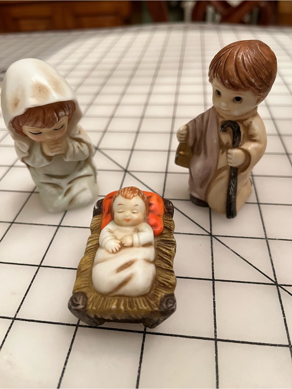 Nativity Figurine Set - Brown and Cream Baby in Manger